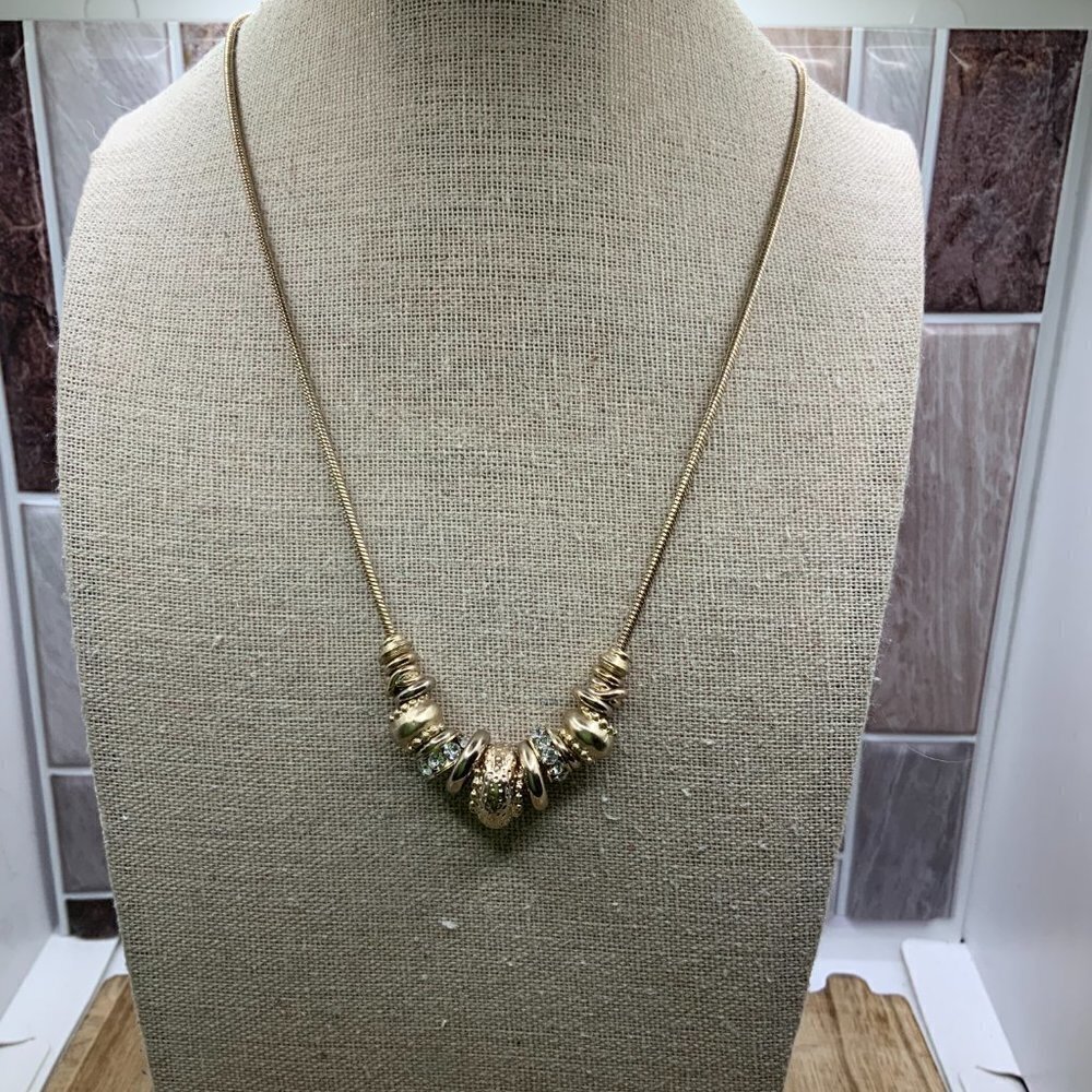 Chico's Gold Tone Rhinestone Stacking Rings Necklace - Picture 3 of 5